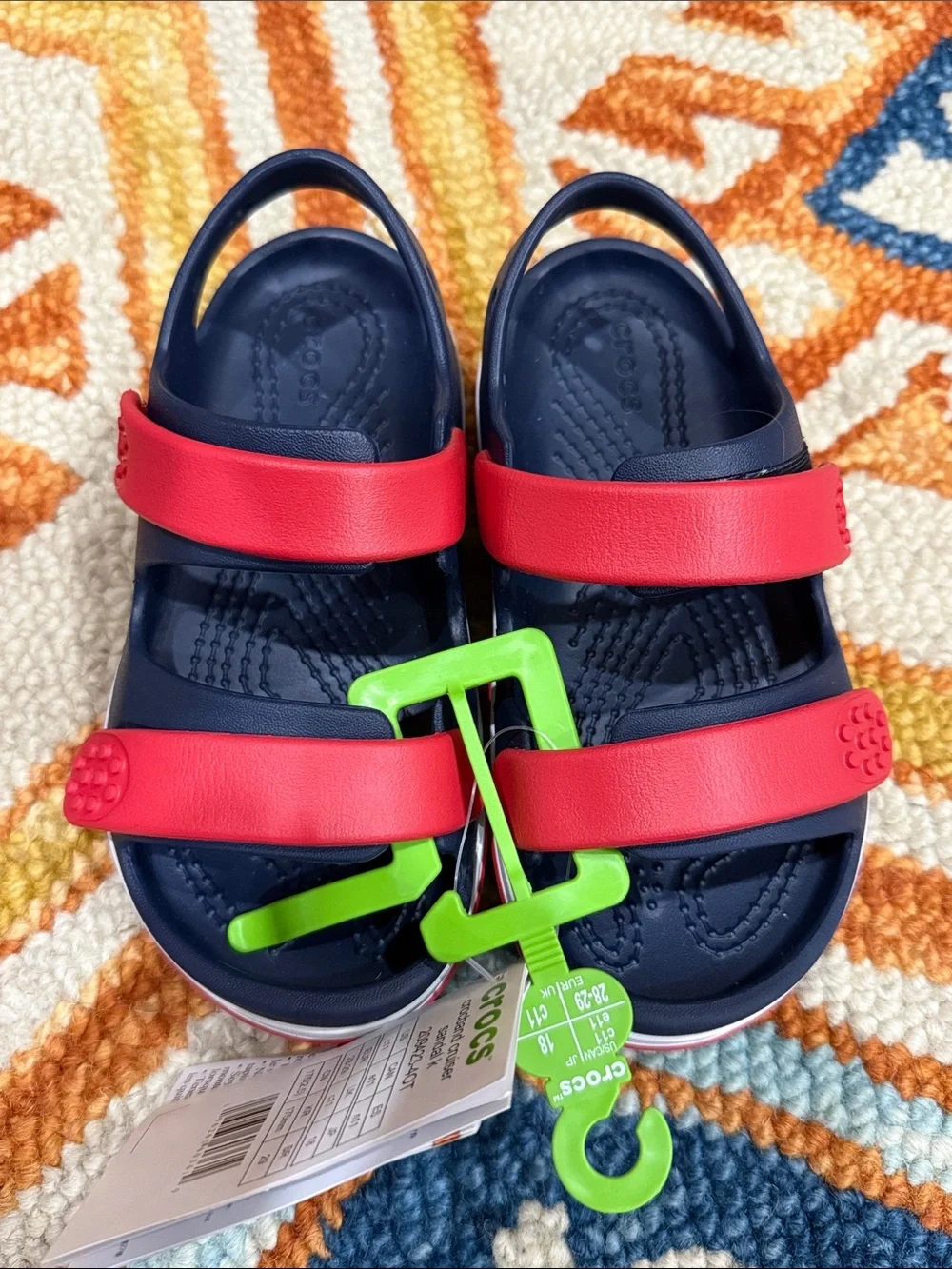CROCS Kids Navy Blue Sandals with Adjustable Red Straps